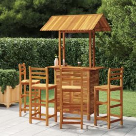5 Piece Patio Bar Set Solid Wood Acacia (Color: Brown)